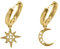 BONNYBIRD® Creoles Or Femme Pendantes Lune et Étoile Boucles d'Oreilles Acier Inoxydable Mini Petite Bijoux Plaqué Or Jaune Doré Hypoallergénique Chirurgical Sans Nickel Noel Fantaisie