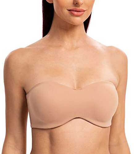 MELENECA Women's Strapless Minimizer Multiway for Large Bust Unlined Seemless Underwire Bandeau Bra Cappuccino 32F