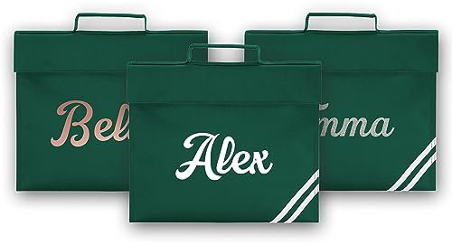 Personalised Book Bag School Kids Children's Boys Girls Junior Toddlers Any Name Glitter Lunch Organiser Swimming P.E Bag Script (Bottle Green)
