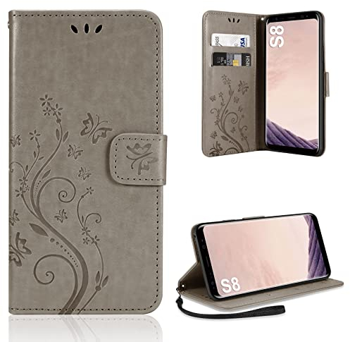 AROYI Lederhülle Kompatibel mit Samsung Galaxy S8 Hülle, Premium Leder Flip Wallet Handyhülle PU Leder Klappbar Handytasche Magnetisch Kartenfach Schutzhülle Kompatibel mit Samsung Galaxy S8 Grau