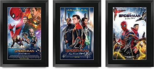 HWC Trading A3 FR Spiderman-Filmposter-Sammlung x 3 Tom Holland signiertes Geschenk Spider Man gedruckt Autogramm Film Geschenke Druck Foto Bild Display