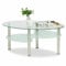 HUOLE Couchtisch Glas oval mit Zwei Ablagen in Hochglanz - Beistelltisch/Wohnzimmertisch,Couchtisch Glas mit 8mm Sicherheitsglas & Facettenschliff (90 * 50 * 43cm transparent+weiß)