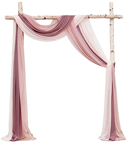 Floroom Vorhangstoff für Hochzeitsbögen, 3 Vorhänge, 6 m, Chiffon-Stoff, Drapierungen, Lauben, Vorhänge, Hochzeitszeremonie, Empfang, Girlande, Dekorationen, Mauve + Altrosa + Rouge