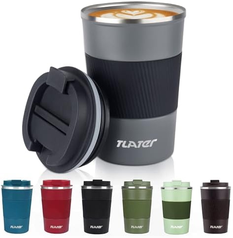 Tlater Kaffeebecher to Go, 13oz/380ml Thermobecher Kaffee to Go mit Deckel - Coffee to Go Becher - Doppelwandiger Vakuum-Edelstahl Kaffeebecher Thermo für Heiß- und Kaltgetränke, Kaffeewasser und Tee