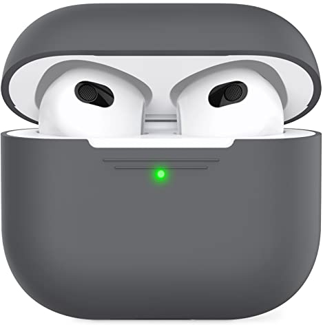 AHASTYLE AirPods 3 Hülle Silikon Schutzhülle und Haut Case für AirPods 3 [Front-LED Sichtbar] [Kabelloses Laden] Kompatibel mit AirPods 3 2021 (Ohne Karabiner, Dunkelgrau)
