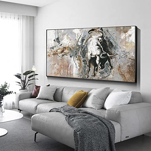 Rushing Bullfight Poster Taurus Oversized Wall Art Canvas Painting Abstract Bull Art Picture Prints Modern Living Room Decor 75x150cm(30x60in) mit Rahmen