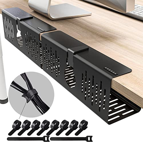 NODOCA No Drill Under Desk Cable Management Tray, 14'' Wire Management, Punch-Free Clamp on, Newest Metal Cable Tray, Wire Organizer Under Desk, Under Desk Basket for Office and Home, Black(2 Packs)