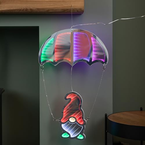 Samuel ALEXANDER 60cm LED Multicoloured Infinity Christmas Hanging Parachute Christmas Gnome Gonk Light Christmas Decoration