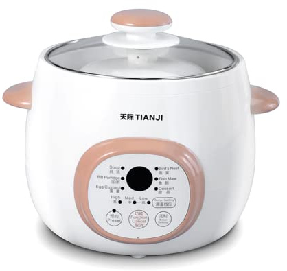 Tianji Electric Stew Pot, Ceramic Soup Porridge Cooker, Slow Cookers with Lid, 1L, White