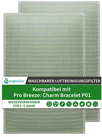 Original Life Washable Replacement Filter for Air Purifier Pro Breeze Charm Bracelet P01, Compatible with Pro Breeze Air Purifier Charm Bracelet P01, 2 Pieces in 1 Set
