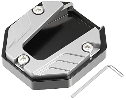 X AUTOHAUX Universal Motorcycle Kickstand Pad CNC Side Stand Silver Tone