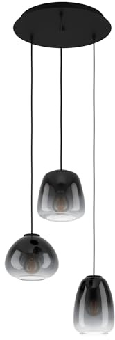 Eglo Suspension Aguilares, lampe cluster en verre fumé au-dessus de la table, 3 flammes, métal et noir, douille E27, Ø 43 cm