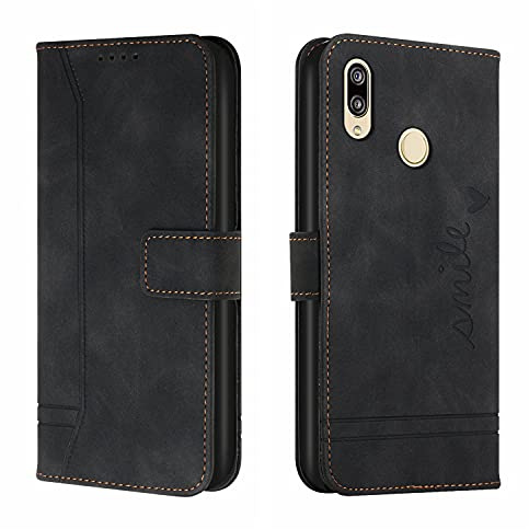 Bravoday Hülle für Huawei Y7 2019 / Y7Pro 2019 / Y7 Prime 2019 / Enjoy 9, PU Ledertasche Handyhülle Flip Schutzhülle Kompatibel mit Huawei Y7 2019, mit Kartenfäch & Kickstand, Schwarz