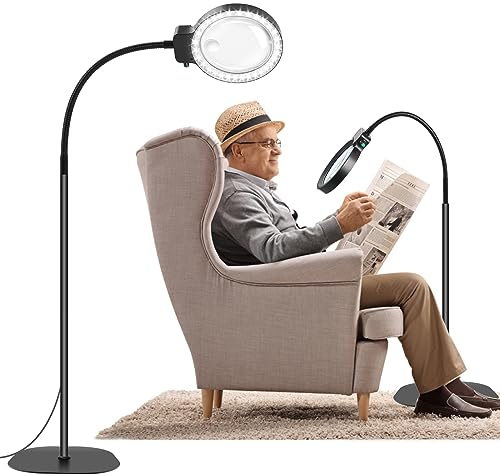 NZQXJXZ 2 en 1 Loupe de Lecture avec Lumière et Support, Lampe Loupe 5X et 10X avec 36 LED de Luminosité Réglable, Lampe Loupe à Col de Cygne Flexible pour le Travail de près,l'artisanat et la Lecture