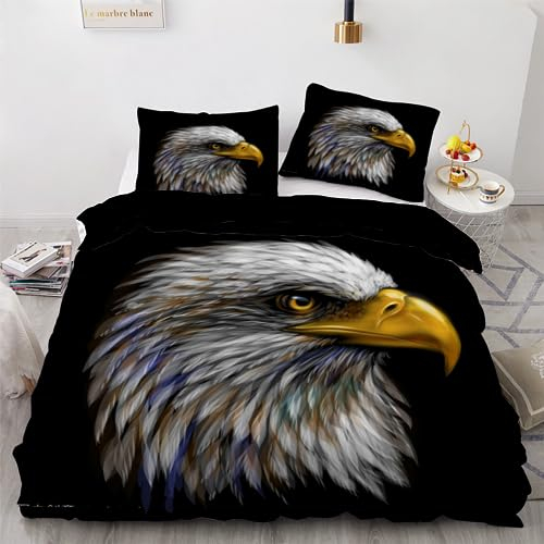 ROUSKI Bettwäsche Adler 135x200 cm 2teilig 100% Leicht Mikrofaser Kinderbettwäsche Tier Adler Bettbezug mit Reißverschluss 3D Motiv Zimmer Dekor Bettwäsche-Sets mit Kissenbezüge 80x80