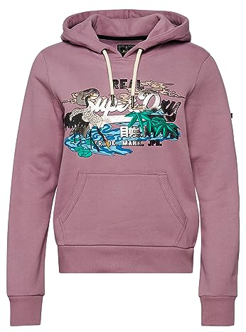 Superdry Damen Hoodie mit japanischem Vintage-Grafiklogo Mattes Flieder 36