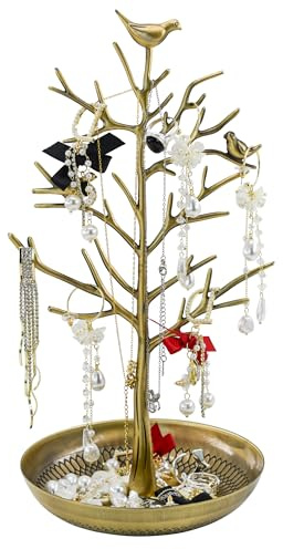 MrMrKura Arbre à bijoux, support pour boucles d'oreilles, colliers et bagues, organiseur pour femmes et filles (Bleu verdâtre antique)