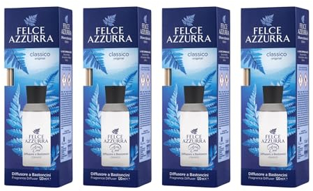 Felce Azzurra Diffusore Ambiente a Bastoncini, Fragranza Classico Original, Formato 120 ml (4 Unità) + Ricambio 10 Bastoncini Per Diffusori Neri