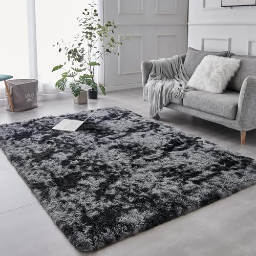 JXLOULAN Hochflor Teppich Wohnzimmer Deko Flauschiger Teppiche Dunkelgrau 80x120 cm,Schlafzimmer Deko Langflor Modern Shaggy Fluffy Teppiche