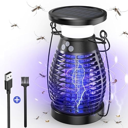 Solar Insektenvernichter Elektrisch, 4200V UV-Insektenfalle, 4000mAh USB Wiederaufladbar Mückenfalle Mückenlampe IP66 Wasserdicht Elektrische Fliegenfalle für Garten Innen und Aussen, Lila