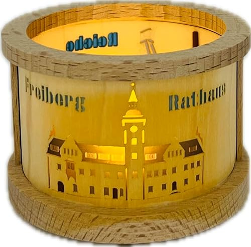 Richard Glaesser Teelichtlaterne Freiberg mit Rathaus und Reicher Zeche aus Seiffen im Erzgebirge