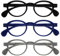 OPULIZE OCA Lesebrille - 3er-Pack - Moderne Runde Retro-Fassung - Schwarz Blau Grau - Herren Damen - Federscharniere - RRR54-137 - +2.00