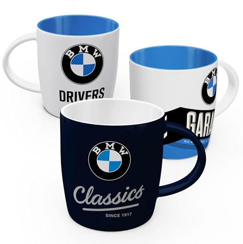Nostalgic-Art Retro Kaffee-Becher (3er-Set), 330 ml, BMW Logo Set 3 – Geschenk-Idee für BMW Accessoires Fans, Original Lizenzprodukt (OLP), Keramik-Tasse, Vintage Design