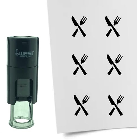 CombiCraft Selbstfärbender Stempel Besteck in Schwarz, 10mm rund - Ideal für Bulletjournals und Treuekarten