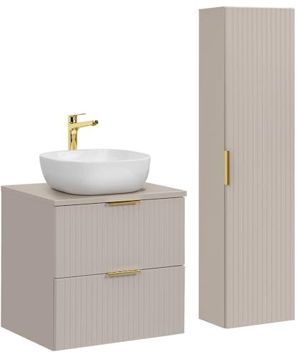 Lomadox Badezimmer Badmöbel Set mit 60cm Waschtisch, 2-teilig, in Kaschmir, mit Keramik-Waschbecken
