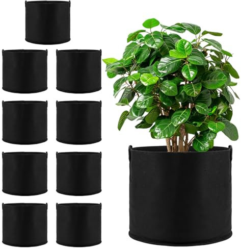 FAAING 10 unidades de 20 L de tela no tejida, Macetas Grandes Jardineras de tela negra con asa, bolsas para plantas y plantas