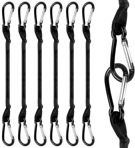 XINJI Spanngummi mit Karabiner 30cm, Spanngummi mit Haken 6 Stück, Expander mit Haken, Gepäckspanner mit Karabinerhaken für Anhängerplane, Dachträger, Camping, Sonnensegel, Schwarz
