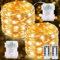 MTINRNI 2 Stück led Lichterkette Batteriebetrieben,12M 120 LED 8 Modi,Kupferdraht mit Fernbedienung Timer,IP67 Wasserdicht,für Party Weihnachten Halloween Hochzeit Deko, Warmweiß