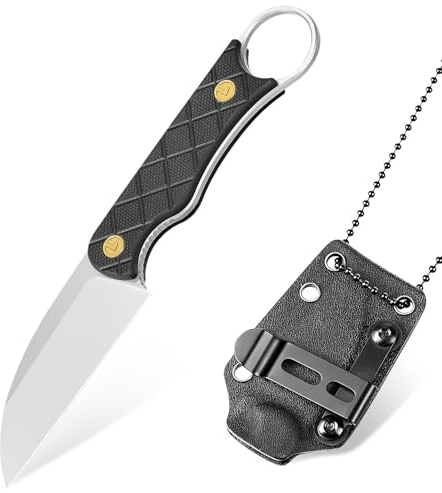 LOTHAR BEAVER Neck Knife Messer, 14C28N Stahl Fulltang Kleines Feststehendes Messer mit G10 Griff, Outdoor Mini-Messer mit Kydex Scheide und Gürtelclip