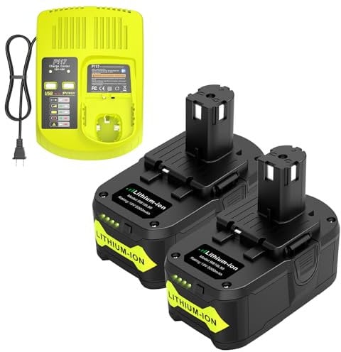 Upgraded P117 21V 3A Rapid Charger + 2 Pack 6.0Ah 18V RB18L50 Lithium Battery Combo for RYOBI ONE+ P108 P102 P104 High Capacity Cordless Tool Batteries