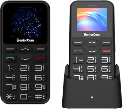 SeniorCom F183 Téléphone Portable pour Seniors – Grandes Touches, Bouton SOS, Volume Fort, Station de Charge, Facile à Utiliser, Double SIM, Radio FM, Longue Autonomie