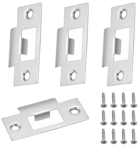 Door Strike Plate,4 Pieces Door Latch Strike Plate and 8 Matching Screws,Stainless Steel Adjustable Strike Plate,Internal Door Lock Strike Plate,for Wooden Doors House Door (Silver)