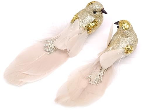 LPEPLL 2 Stück Künstliche Vögel mit Feder und Clip, Realistische Dekovögel für Blumenarrangement, Baumzweige, Fensterdeko und Hochzeitstisch Dekoration