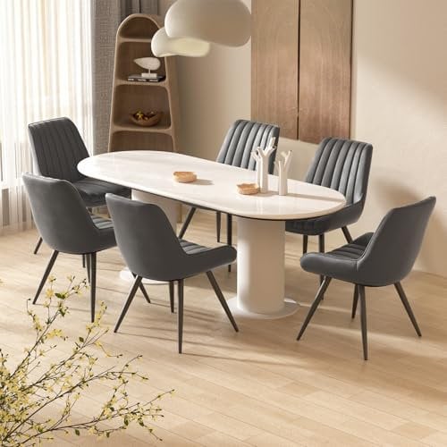 Hawthyhome Esszimmerstühle 6er Set | Polsterstühle mit 5 cm Sitzkissen • künstlicher Stoff Dining Chair • Küchenstuhl mit Rückenlehne • Moderne Sessel • Metallbeine • Dunkelgrau FU01043DG-6