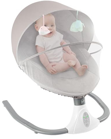 Susoso Babywippe, Elektrische Babyschaukel mit Fernbedienung und Moskitonetz 4-Gang-Schaukel und das 4-Gang-Timing Maximale Belastbarkeit 18kg für Familien mit Babys im Alter von 0-18 Monaten 64.5x73x