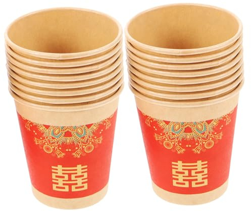 Garneck Set of 50 Paper Cups Traditional Chinese Red Cups for Wedding Single Use for Party