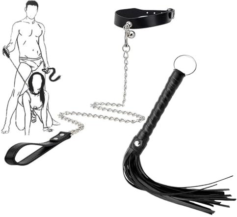 WOL VEE Fouet avec Collier en Cuir 2 pièces pour Catwoman, Jeu de rôle, Fouet d'équitation-B200