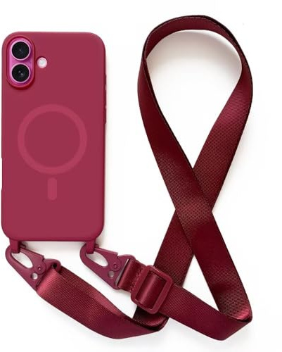 2NSPDRGNI Crossbody Case Compatible with iPhone 16 Plus,Wireless Charging Shell with Adjustable Neck Cord Lanyard Strap,Red