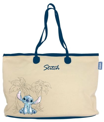 Disney Stitch Strandtasche, Reisetasche, Einkaufstasche, Umhängetasche aus Baumwolle, Geschenk für Frauen und Jugendliche