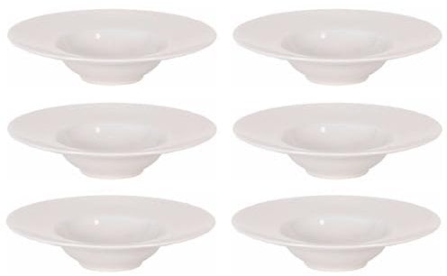 Acan Tradineur - Pack de 6 Platos hondos de cerámica para risotto, modelo Bari, vajilla, pasta, tapas, pinchos, postres, cocina, válidos para microondas y lavavajillas (Color Marfil - Ø 25 cm)