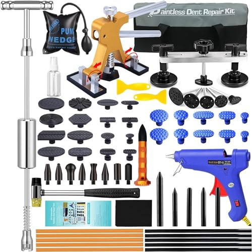 Manelord Auto Dent Puller Kit with Golden Lifter Dent Remover, Slide Hammer Car Body Paintless Dent Repair Set and Metal Bridge Puller for Vehicle Dent Removal