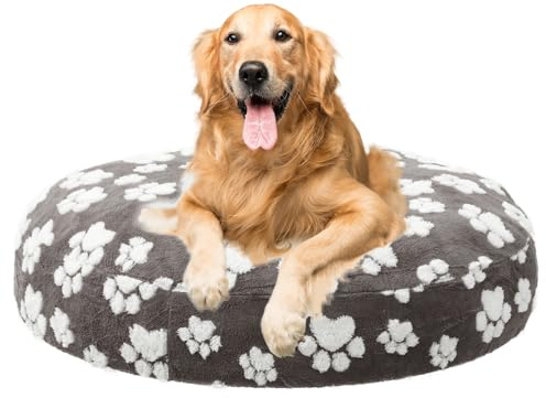 TNTGMG 91cm Hundebettabdeckung,Runde Hundebett Ersatzbezug,Waschbare Baumwollvliesabdeckung mit Elastischem Band und Reizende Hundepfote,wasserdichte Wiederverwendbare Hundebett Einlage(91cm)