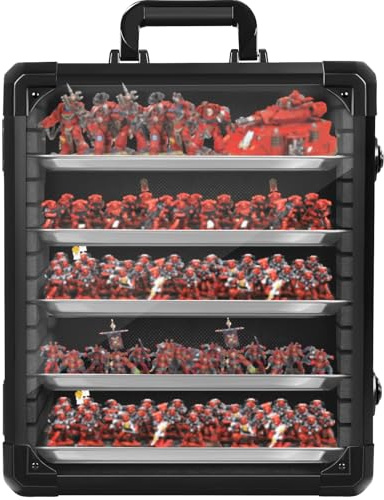 OUUTMEE Miniatures Storage Case with 5 Metal Trays | Miniatures Carry Case, Miniature Transport case with Aluminium Alloy Frame, Lockable Box for Collectibles (Medium)
