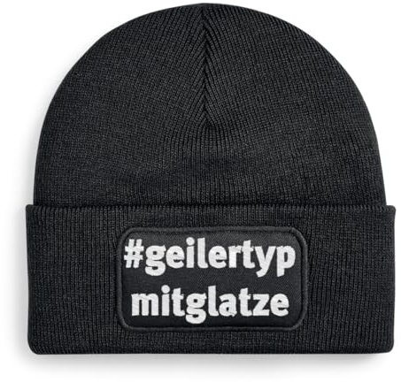 Print Deluxe Beanie Mütze, #Geiler typ mit Glatze Strickmütze, Wintermütze, Wollmütze, Kappe | Unisex Soft Touch warm | One Size, Einheitsgröße dehnbar
