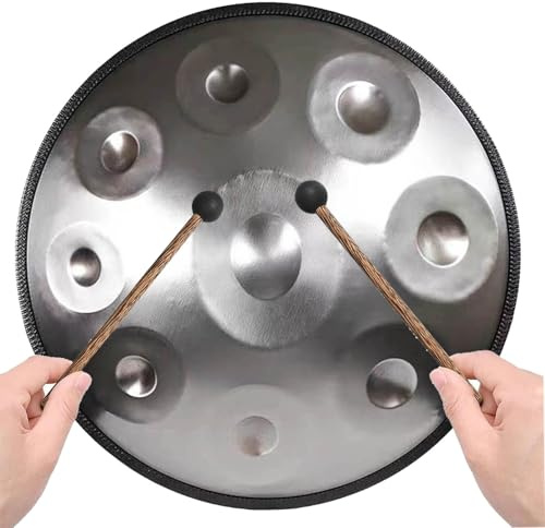 Fortgeschrittenes Handpan für Erwachsene 9/10/12 Noten, Handpan Drum 432Hz/440Hz D-Moll, Musikinstrument aus Stahl mit Schlägeln(Silver,432HZ/9Note)