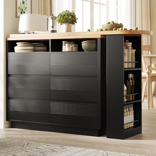 Ausziehbarer Bartisch mit Stauraum(137-215×39×102.3cm) , Moderner Beweglicher Bar Table, Teleskopischer Bartisch mit sechs Schubladen, Stehtisch Bistrotisch Hochtisch Kücheninsel Bistro Table(schwarz)